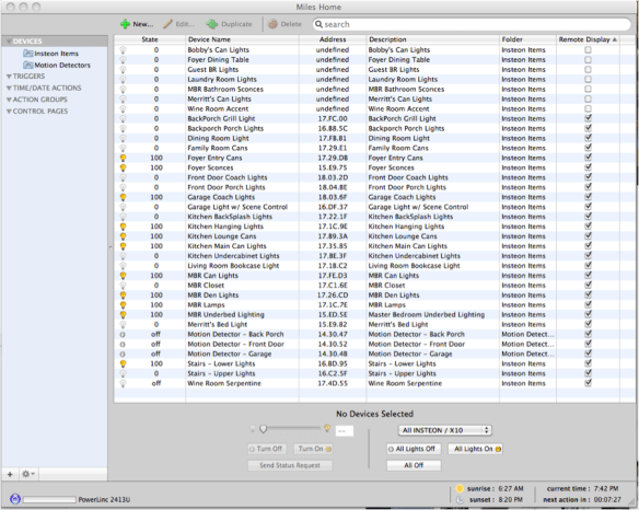 Insteon Devices shown in Indigo Software